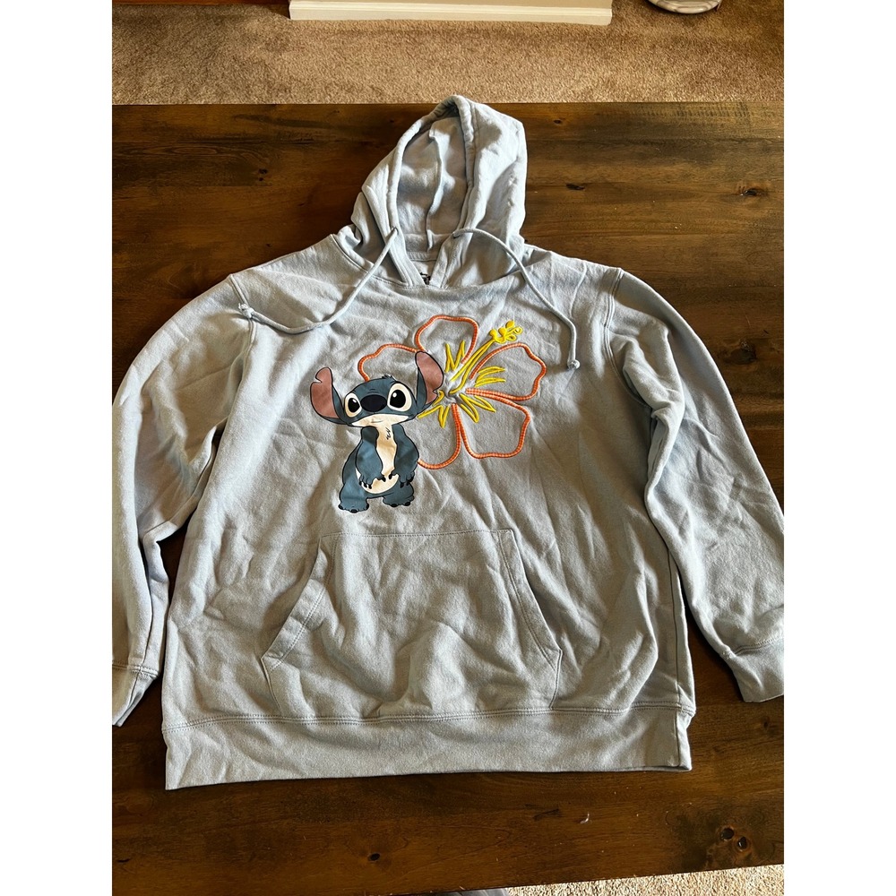 Disney Stitch Hibiscus Flower Light Blue Hoodie Sweatshirt XL 15-17